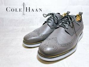 2回着【極美品】COLE HAAN コールハーン 高級 レザースニーカー グレー ウィングチップ US9（約27cm）メンズ 紳士靴