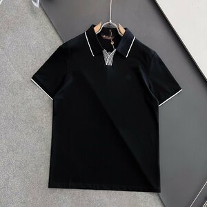 Loro Piana　ロロピアーナ メンズ ポロシャツ 半袖Tシャツ カノコ 綿 無地 ロゴ刺繍　春夏　ブラック M-3XLサイズ 紳士服