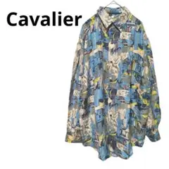 【Cavalier】 メンズ　長袖シャツ　総柄アート　レトロ　ヴィンテージ