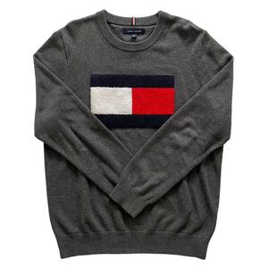 TOMMY HILFIGER トミーフィルフィガー 長袖ニット グレー ロゴ入り