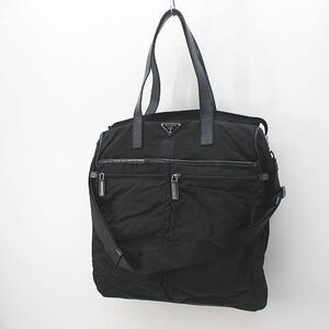 プラダ PRADA ナイロン 2WAＹトートバッグ ハンド ショルダー ブラック 黒系 イタリア製 メンズ レディース