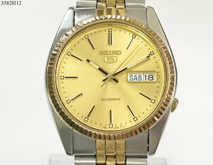 ★稼働品◎ SEIKO 5 セイコー ファイブ 7S26-0500 自動巻き 21石 裏スケ デイデイト コンビカラー メンズ 腕時計 3582H12-15