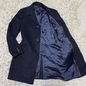 Lサイズ 48 HUGO BOSS ヒューゴボス チェスターコート ネイビー 青色 カシミヤ混 メンズ 紳士服 秋冬 ビジネス ロングコート ウールコート