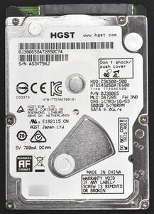 (使用時間短い) HGST HTS545050A7E680 [500GB 5,400rpm 2.5インチ 7mm SATA HDD 2017年製 使用時間 10H (Cristal DiscInfo 正常) (T105-1