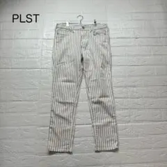 PLST プラステ レディース ストレート パンツ ストライプ 白 26