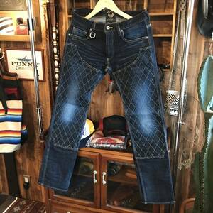 【SKULL FLIGHT】サイズ31　Wニータイトストレート　ダメージインディゴ　ストレッチ　SS PANTS type6　スカルフライト