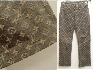 ●即決[34]ほぼ未使用品 LOUIS VUITTON アーカイブ 05AW モノグラム 総柄 ブーツカット フレア デニム ルイヴィトン パンツ■1804