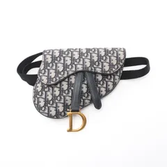 ディオール Dior ウエストバッグ ボディバッグ サドル フラット ベルトポーチ オブリークジャカード ネイビー キャンバス レザー オブリーク ベルトバッグ レディース Used A