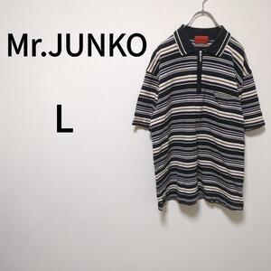 【Mr ．JUNKO】ハーフジップポロシャツ(L )ボーダー＊オーバーサイズ