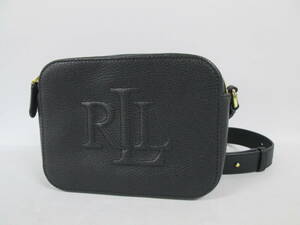 【0625n F11273】 RALPH LAUREN ラルフローレン ショルダーバッグ レザー 牛革 ブラック 黒 約20×15×7cm