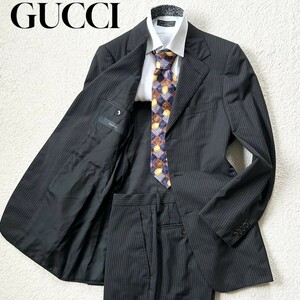 1円～ 極美品 GUCCI グッチ スーツ セットアップ ストライプ ブラック 黒 テーラードジャケット 