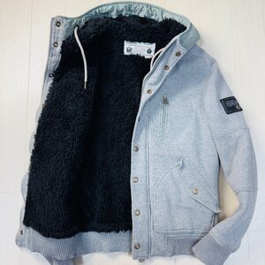 美品/M-L相当★ディーゼル/DIESEL 裏ボア フーデット ジャケット ブルゾン パーカー アウター 袖ロゴワッペン レザー 中綿 メンズ グレー