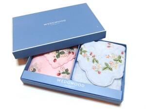 即決新品!!英国WEDGWOOD大判ハンカチーフ2枚セットPINK＋BLUE【特殊加工】日清紡×ウエッジウッドお洒落ミニスカーフ★ブルーミング中西