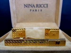 ◎№4073◎■良品■ニナリッチ【NINA RICCI】【ゴールド】■カフス＆ネクタイピン セット♪