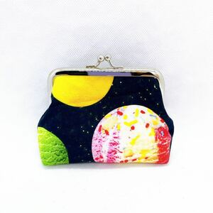 宇宙＊アイスクリーム/ブラック＊ がま口ポーチ カード 財布 ハンドメイド＊サーティワン