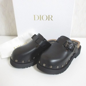 未使用 22SS Christian Dior クリスチャンディオール ディオールクエイク レザー クロッグ スライドサンダル 37 約23.5cm ブラック