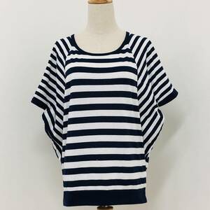 a01027 NATURAL BEAUTY BASIC ナチュラルビューティー Tシャツ ポンチョ風 コットン混 M ネイビー ボーダー シンプルデイリーカジュアル