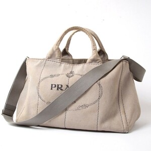 1円 美品PRADA プラダ B2642B 60104 ミニカナパ キャンバス 2WAY クロスボディ ハンドバッグ ショルダー レディース アイボリー系 ベージュ