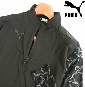 ▼E237新品【メンズL】ブラック総柄 ゴルフに最適 プーマ PUMA INDIVIDUAL 薄手 ジャケット HYBRID ジップ 長袖ハイネックシャツ UVカット