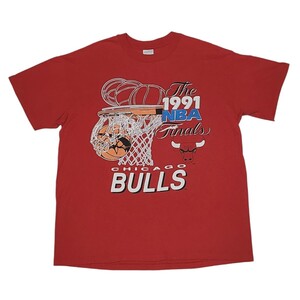 XL 90S USA製 stedman ステッドマン CHICAGO BULLS シカゴブルズ NBA 1991 レッド Tシャツ シングルステッチ