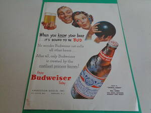 即決　広告　アドバタイジング　ビール　ＢＥＥＲ　バドワイザー　１９５０ｓ　タバコ　シガレット　チェスターフィールド　ヴィンテージ