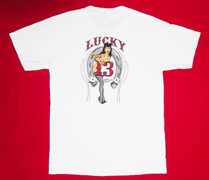 即決 ★ [Sサイズ] ビンテージ 初期 LUCKY 13 ラッキー ピンナップ ガール Tシャツ ロカビリー HOT ROD サイコビリー クリームソーダ