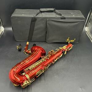 鈴木 アルトサックス 管楽器 レッド 彫刻 ケース付属あり 動作未確認 現状品 