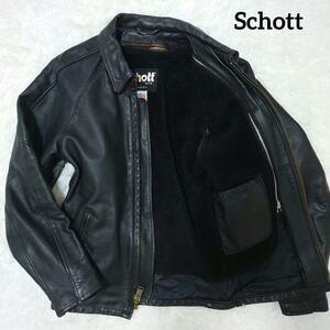 1円　美品　ショット schott ライダースジャケット レザージャケット ボア シングル 黒 ブラック メンズ 34　S～Mブルゾン　ライナー付き