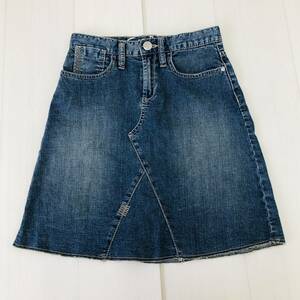 k1441 Gap Kids ギャップキッズ デニムスカート ひざ丈 切りっぱなし ポケット 150 女児用 綿混 古着感 USED カジュアルデニムコーデ 