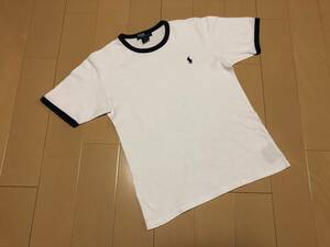 ●○ POLO RALPH LAUREN ポロ ラルフローレン リンガーTシャツ S (8/10) ホワイト×ネイビー ○●