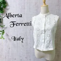 ALBERTA FERRETTI 刺繍ベスト ノースリーブカットソー 花柄 刺繍