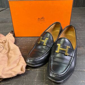 444 HERMES エルメス ローファー レザー シューズ 靴 黒 ブラック サイズ35 1/2