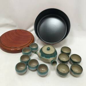 ‡0652 煎茶器 茶器 茶櫃入 急須 湯呑 6客揃 5客揃 1客欠けあり 茶道 陶磁器 陶器 上野焼