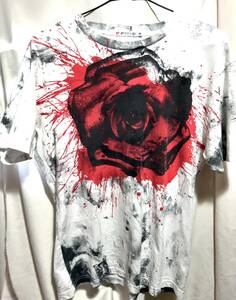 UNIQLO UT パンクなTシャツ バラ×ダメージ加工風プリント M ユニクロ ホワイト白 綿/コットン PUNK, NEW ROSE,NEW WAVE