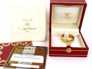 良品☆Cartier【カルティエ】750 k18 トリニティリング☆約11～12号☆指輪☆スリーゴールド☆ロゴ☆6.6ｇ☆ケース付☆