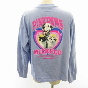 ミルクフェド MILKFED. 23AW PINK PAWS L/S TEE MILKFED. ロンT カットソー ロゴ刺繍 アニマル 猫 ブルー 青 M ■SH ■122 レディース