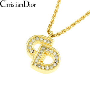 Christian Dior クリスチャンディオール CDロゴ ラインストーン ネックレス ゴールド【A02420】