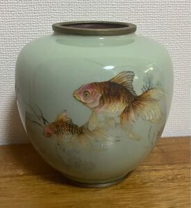 昭和レトロ品　手描き　金魚の花瓶　七宝焼　送料無料