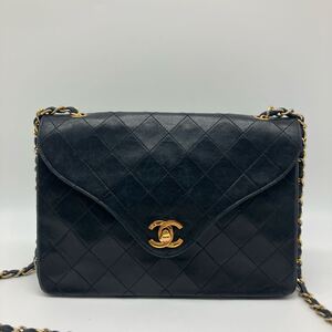 希少 美品 CHANEL シャネル ラムスキン マトラッセ チェーンショルダーバッグ 斜めがけ クロスボディ ココマーク ブラック ゴールド金具