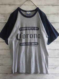 Corona　コロナ　半袖シャツ　Tシャツ　ラグランシャツ　英字ロゴ　ビックロゴ　グレー　灰色　ネイビー　紺色