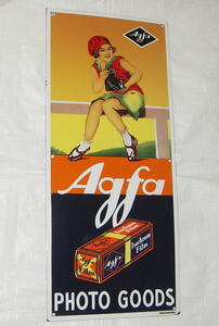 【Agfa】 アグファ　PHOTO GOODS　ブリキ看板　26×60cm　希少品！