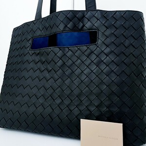 1円■超美品■現行近■超希少デザイン■BOTTEGA VENETA ボッテガ スロット イントレ トートバッグ ビジネス A4 メンズ ブラック ブルー