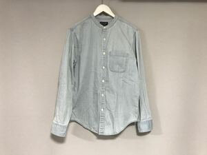 本物アバクロアンドフィッチAbercrombie&Fitchコットンスタンドカラーデニム長袖シャツメンズサーフミリタリーゴルフ青ライトブルーXS