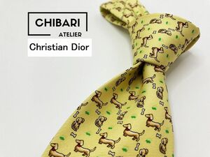 【超美品】ChristianDior　ディオール　ワンちゃん柄　ネクタイ　3本以上送料無料　イエロー　0904045