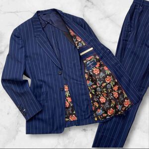 【極美品】 Paul Smith × Ermenegildo Zegna スーツ セットアップ 最高級ゼニア ポールスミス ネイビー M 裏地花柄 日本製 2B ジャケット