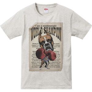 ボクシング世界チャンピオン（ボクサー犬）/半袖Ｔシャツ/メンズM/杢・新品・メール便 送料無料