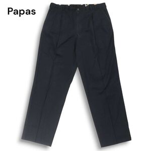 Papas パパス 通年 ツータック★ テーパード スラックス パンツ Sz.XL メンズ 黒 日本製 大きいサイズ　I5B00032_1#R