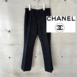 【 CHANEL 】希少 シャネル パンツ スラックス ボトムス ブラック ココマーク 黒 ストレート グレー