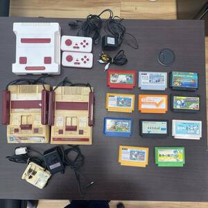 #1027A Nintendo 任天堂 ファミリーコンピュータ 本体 2台 FC互換機用 プレイコンピューターレトロ/ファミコンソフト11本 まとめ 現状品