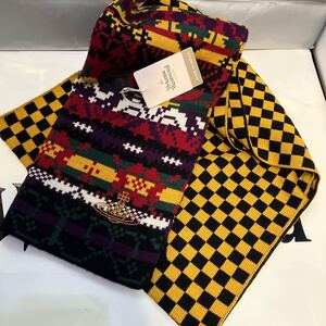 送料込●新品●Vivienne Westwood マフラー ウール100% 緑×赤 格子柄黄チェックヴィヴィアンウエストウッド ビビアン ユニセックス 日本製